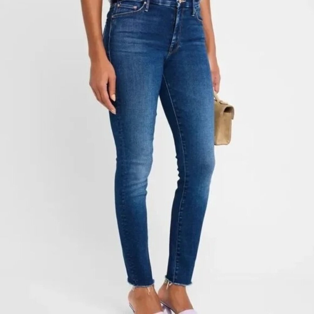 New MOTHER High Waisted Looker Ankle Fray Jeans Moonlust Privateer in Size 24